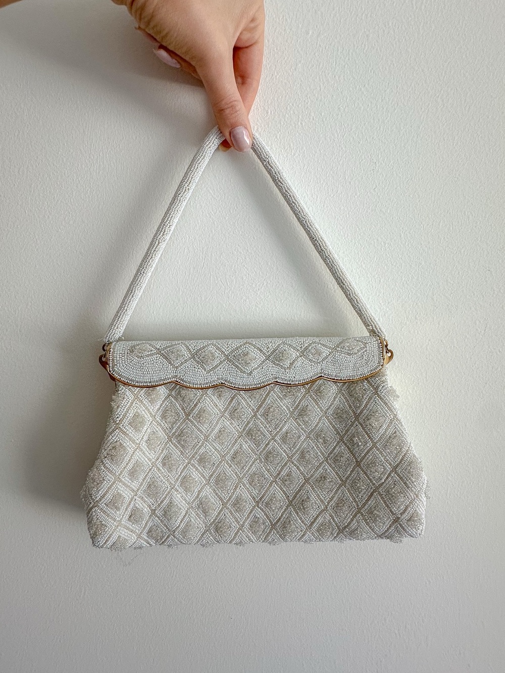 Vintage White Beaded Mini Bag